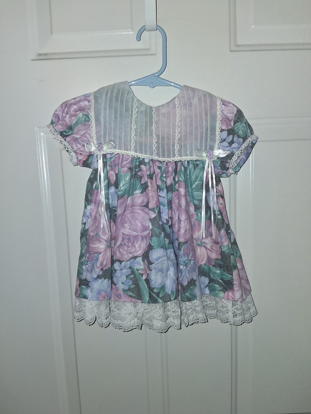 Rare Editions Lavender and Green Floral Lace-Trim Dress Top